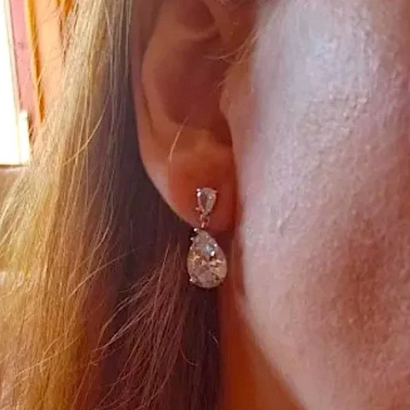 Sterling Silver Pear Drop Diamond Earrings - Picture 6 of 11